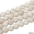 Cuentas de howlita blanca natural de 12mm con vetas marrones para fabricación de joyas - Disco redondo plano / 12mm (1 Tira/Paquete, aprox. 33 uds)