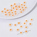 Poached egg style flower beads for DIY jewelry making with orange center and white petals - Single-sided / 8mm (5 Pieces/Pack)