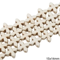 Cuentas de piedra natural en forma de cruz de 15x14mm con textura de mármol beige - Flor de Cuatro Pétalos / 15x14mm (1 Tira/Paquete, aprox. 26 uds)