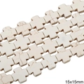 Cuentas de cruz de turquesa blanca para pulseras DIY 15x15mm con vetas marrones - Cruz Plana Cuadrada / 15x15mm (1 Tira/Paquete, aprox. 26 uds)