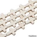 Cuentas de piedra natural en forma de cruz 15x20mm blanco crema con vetas marrones - Cruz Larga / 15x20mm (1 Tira/Paquete, aprox. 19 uds)