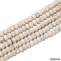 Cuentas redondas de turquesa blanca 4x6mm con textura jaspeada natural para joyas - Cuentas de ábaco / 4x6mm (1 Tira/Paquete, aprox. 90 uds)