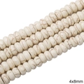 Cuentas de disco en turquesa blanca de 4x8mm con textura natural marrón para joyería - Cuentas de ábaco / 4x8mm (1 Tira/Paquete, aprox. 80 uds)