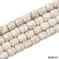 Cuentas de turquesa blanca 8x9mm en forma de tambor con vetas marrones para pulseras DIY - Cilindro Curvado / 8x9mm (1 Tira/Paquete, aprox. 40 uds)