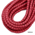 Perline in pasta polimerica rossa opaca da 6mm a forma di cilindro per collane DIY - Diametro 6mm Spessore 6mm Foro 1,5mm (Circa 62pz/filo) / Rosso Scuro