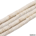Cuentas de ábaco de piedra de mármol blanco crema natural 3x8mm para joyería DIY - Disco redondo plano / 3x8mm (1 Tira/Paquete, aprox. 125 uds)