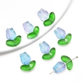 DIY Tulip glass beads in gradient purple and blue with green leaves for jewelry making - 10 Sets/Pack / Blue