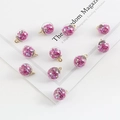 Pink star sequins inside crystal glass ball pendant with gold loop for DIY jewelry - Purple Star Sequin Glass Ball Pendant / Width 15mm x Length 21mm