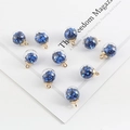 Blue star sequins in clear glass ball charms with gold metal loops for DIY jewelry - Royal Blue Star Sequin Glass Ball Pendant / Width 15mm x Length 21mm