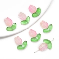 Pink tulip glass beads with green leaves for DIY jewelry making and handmade bracelets - Orange Pink