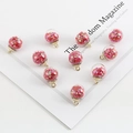 DIY glass ball charm with pink star sequins and gold loop for jewelry making - Red Star Sequin Glass Ball Pendant / Width 15mm x Length 21mm