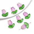 Pink and green glass tulip beads for DIY jewelry making with transparent finish - 10 Sets/Pack / Purple