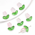 Pink and green tulip glass beads for DIY jewelry making and earring crafts - Gradient Pink
