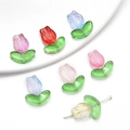 Colorful glass tulip flower beads for DIY jewelry making with green leaf base - Random Mixed Colors