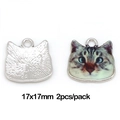 Colgantes gato de aleación esmaltada 17x17mm para pulseras y collares DIY bisutería - Patrón Gato Verde Claro (Color K Blanco)