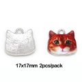 Enamel alloy cat head charms 17x17mm for DIY jewelry making 2 pieces pack - Orange Cat Pattern (White K Color)