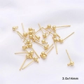Golden 3.0x14mm S925 sterling silver ball post earrings with loop for DIY jewelry - 3.0x14mm / 1 Pair/Pack / 14K Gold