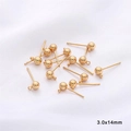 Golden 925 silver 3mm ball post earrings with loops for DIY jewelry making 14mm length - 3.0x14mm / 1 Pair/Pack / 18K Gold