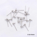 3.0x14mm Silver plated 925 sterling silver ball post earrings with loops for DIY jewelry - 3.0x14mm / 1 Pair/Pack / White Gold