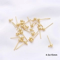 Golden 4x15mm 925 silver ball stud earring findings with loop for DIY jewelry making - 4.0x15mm / 1 Pair/Pack / 14K Gold