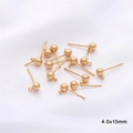Golden 4mm ball stud earring findings with loop for DIY jewelry making 15mm length - 4.0x15mm / 1 Pair/Pack / 18K Gold