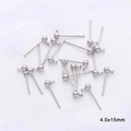 Polished silver 925 ball post earrings with ring for DIY jewelry making 4.0x15mm - 4.0x15mm / 1 Pair/Pack / White Gold