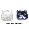 Pendentif chat en alliage pour bijoux DIY en noir et blanc, taille de 17x17 mm - Motif Chat Noir et Blanc (Couleur K Blanche)