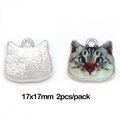 Pendentifs chat en alliage 17x17mm avec émail pour la fabrication de bijoux DIY - Motif Chat Vert Clair (Couleur K Blanche)