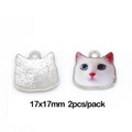 Pendentifs chat en alliage émaillé blanc avec yeux vairons, taille 17x17mm pour DIY - Motif Chat Rose (Couleur K Blanche)
