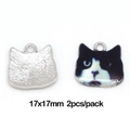 Pendentif chat en alliage 17x17mm avec motif émail noir et blanc pour bijoux DIY - Motif Chat Blanc et Noir (Couleur K Blanche)