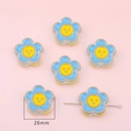 Blue smiley flower acrylic charms 26mm for DIY phone cases and keychains jewelry - Flower / 4 Pieces/Pack (26mm) / Lake Blue