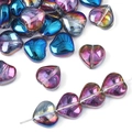 Perline a cuore in vetro sfumato blu-viola con finitura AB per gioielli fai da te - 10x10mm (20 Pezzi/Confezione) / Sfumatura Viola Blu Giallo