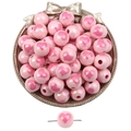 Pale pink acrylic round bead with dark pink heart pattern for DIY jewelry making - 14mm (4 Pieces/Pack) / Pink