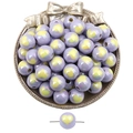 Lavender round acrylic beads with yellow heart patterns and horizontal hole for DIY crafts - Purple