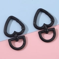 Pair of black heart-shaped spring swivel clasps with D-ring bases for DIY keychains - Black