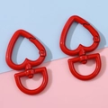 Set of two bright red heart shaped swivel spring gate hooks for DIY keychains - Red