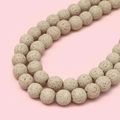 Natural light grey volcanic lava stone round beads with porous texture for DIY bracelets - 4mm / Beige