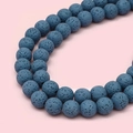 Blue lava stone round beads with porous texture for handmade DIY jewelry making - 4mm / Peacock Blue