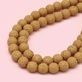 DIY jewelry beads featuring natural dark brown porous lava stones in two round strands - Yellow