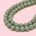 Pale green natural lava stone beads for DIY bracelets with porous volcanic texture - Grass Green