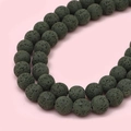 Dark green lava stone round beads showing natural porous texture for DIY jewelry making - Dark Green