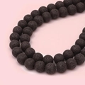 Natural black volcanic lava stone round beads with porous texture for DIY jewelry making - Brown