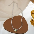 Elegant silver-tone heart pendant necklace featuring yellow enamel and colorful rhinestones - Yellow Heart Necklace