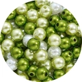 Cuentas para manualidades en tonos verde y blanco con acabado perlado y agujeros centrales - 8mm, aprox. 100 unidades/paquete / Verde, Verde Oliva y Blanco Mezcla de 3 Colores