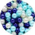 8mm deep blue, light blue, and cream ABS faux pearl beads with hole for DIY jewelry - 8mm, Approx. 100 Pcs/Pack / Lake Blue, Royal Blue and Beige 3-Color Mix