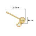 Gouden 4mm kogeloorsteker met 15,5mm staafje en open ring voor DIY-sieraden maken - Pendikte ca. 0,8 mm / 2 Stuks/Set / 14K Goud Verguld (15.5mm)