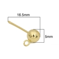 Gouden 5mm bal-oorsteker met hangende lus voor DIY-sieraden maken, 16,5mm - Pendikte ca. 0,8 mm / 2 Stuks/Set / 14K Goud Verguld (16.5mm)