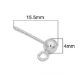Silver ball post earrings with ring for DIY jewelry making, 15.5mm length and 4mm ball - Post Thickness Approx. 0.8mm / 2 Pcs/Set / Platinum Plated (15.5mm)