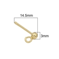 Gouden bal oorstekers met open lus voor DIY sieraden maken maat van 14,5 mm - Pendikte ca. 0,8 mm / 2 Stuks/Set / 14K Goud Verguld (14.5mm)