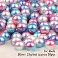 Iridescent 10mm no-hole faux pearls for DIY crafts, 25g pack with multi-color gradient shine - No Hole / 10mm, approx 50 Pieces / Lake Blue Purple Gradient
